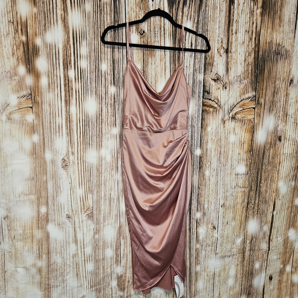 Marthea nwt pink satin cowl neck asymmetrical midi dress size xs - Picture 1 of 10